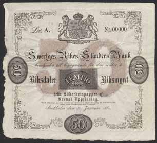 Sedlar, Sverige / Banknotes, Sweden 233 50 riksdaler riksmynt 1861.