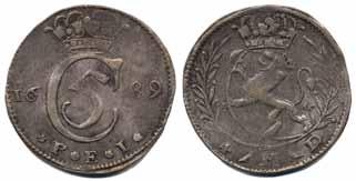 000:- 266 266 NM 74 Christian V 1 krone 1680. 21,90 g.