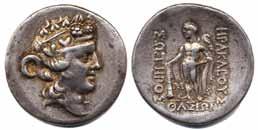 500:- 380 381 381 Greek coins Islands off Thasos, Thrace (After 148 BC). Tetradrachm, 16,91 g. Wreathed head of Dionysos right / Nude Herakles standing left, holding club & lion skin; M before.