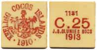 409 409 KM Tn3 Cocos (Keeling) Islands 25 cents 1913.