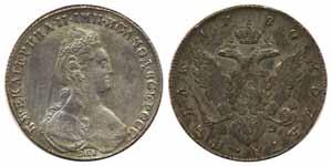 200:- 500 501 500 Bitkin 226 Catherine II 1 rouble 1778.