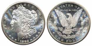 632 632 KM 110 1 dollar 1882. Mint mark CC, MS-63, 26,73 g silver UNC 4.000:- 633 634 633 KM 8.6 ½ dollar 1856. 0,52 g. California fractional. VF-XF 500:- 634 1 cent 1868. Scarce date.