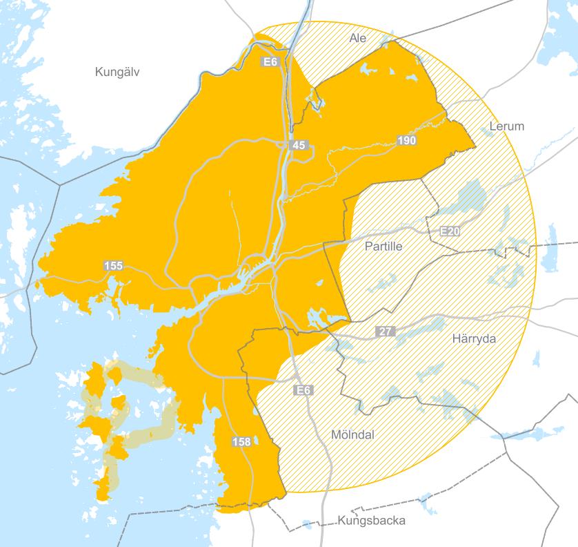 Kontrollera avståndet för att skydda våra anläggningar Inom gult område har Kretslopp och vatten och Gryaab VA-anläggningar.