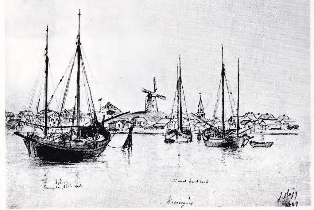 12 Sjöbåtar vid Käringön. Pennteckning av amiral Jacob Hägg 1884.