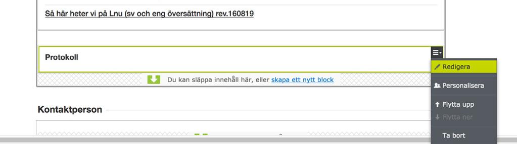 Då kommer du tillbaka till sidan och ditt block ligger längst ner men utan