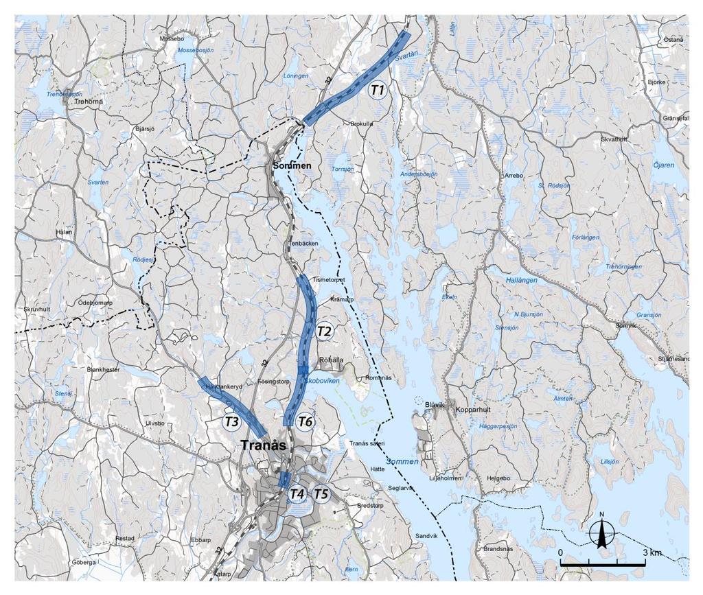 14 Station Tranås Sammanfattning kapitel 14: Kapitel 14 beskriver processen med att identifiera alternativ för station Tranås, analysera och jämföra dessa, vilket resulterade i ett urval på tre