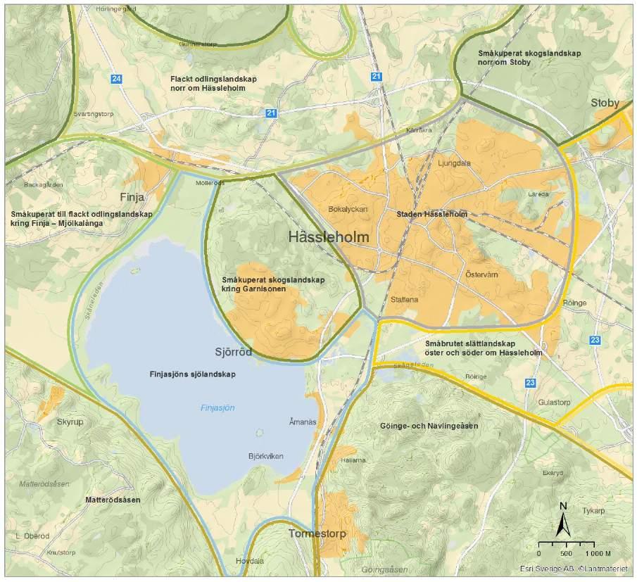 Figur 57. Landskapskaraktärsområden inklusive staden Hässleholm. 7.3.6.