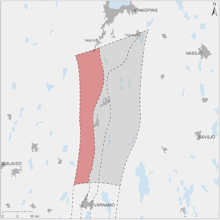 8.9.2. Potentiella effekter Taberg/Tenhult-Värnamo delområde väst Figur 96. Sträckan Taberg/Tenhult-Värnamo delområde väst.