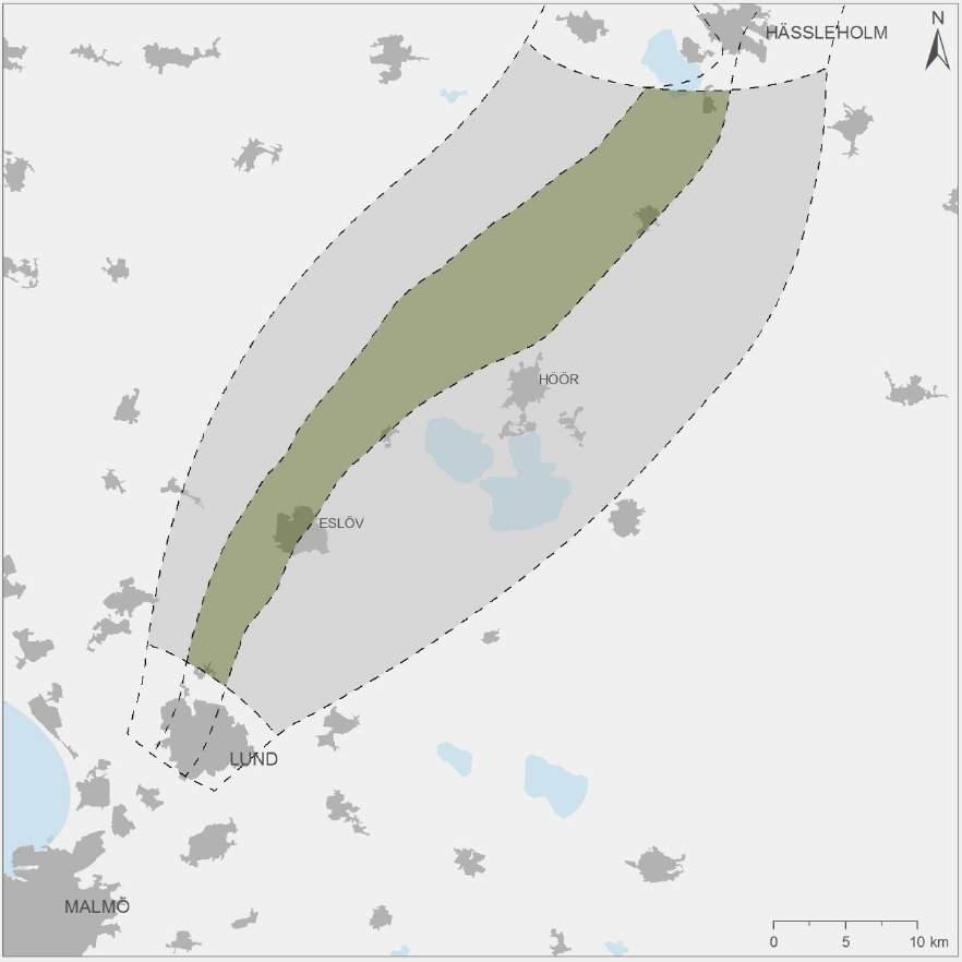 8.11.4. Potentiella effekter Hässleholm-Lund delområde central Figur 112. Sträckan Hässleholm-Lund delområde central.
