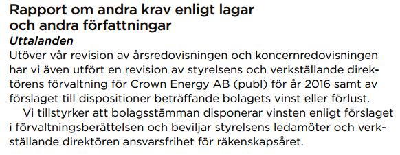 Revisionsberättelse 2016 våra uttalanden PwC Vi tillstyrker att årsstämman fastställer resultat- och Vi balansräkningarna