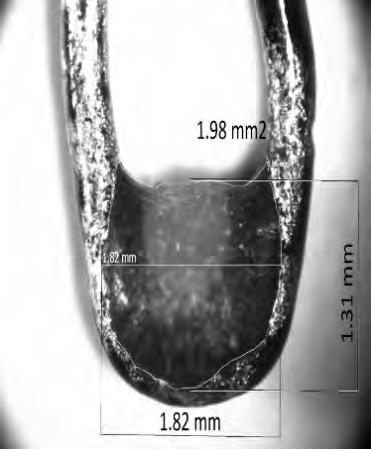 (a) (b) Figur 12: SHTT experiment med tunn slaggfilm. (a) slaggfilm i platina, (b) tvärsnitt. Resultaten visade att större delen av vanadinpentoxiden försvinner inom en timme av värmebehandling.