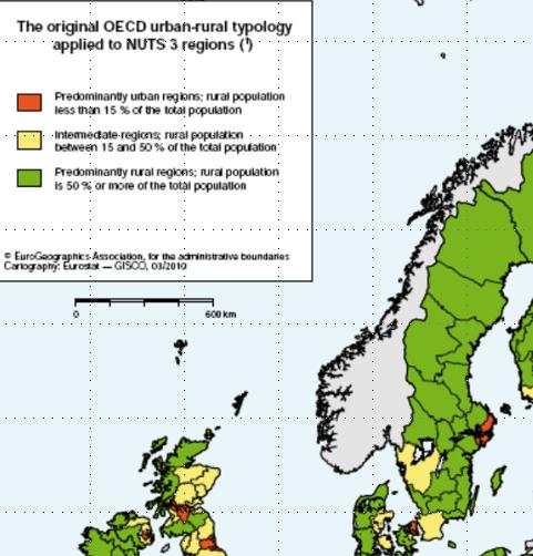 OECDs definition - Regionbaserad OECD definierar landsbygd efter befolkningsdensitet i regioner Utgångspunkten för landsbygd distrikt ( församlingar ) med en