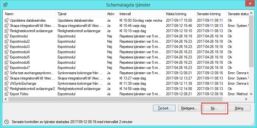 Schemaläggning görs enligt standard för schemalagda tjänster inom Vitec Fastighet: Nedan