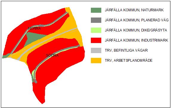 Sida 11 (24) 4.2 Exploaterad mark Figur 7 visar markanvändning efter exploatering och tabell 3 och 4 fördelningen av marktyper inom respektive norra och södra delarna av detaljplaneområdet.
