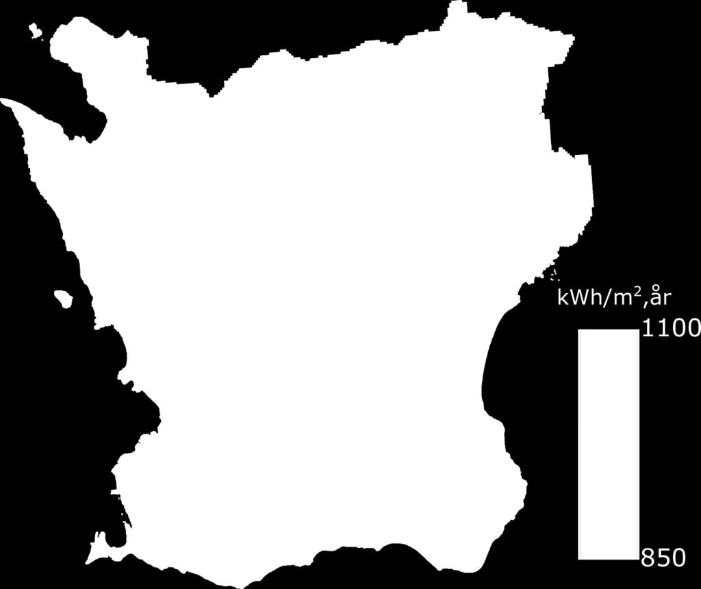 medelvärdesbildat från STRÅNG 2007-2014 (Zon 1; >1000 kwh/m 2,år, Zon 2;