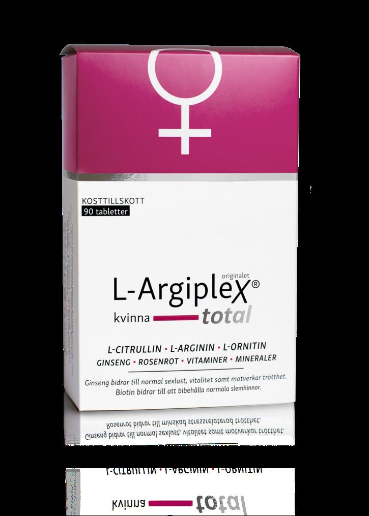 NYHET L-Argiplex Total Kvinna Ginseng bidrar till normal sexlust, vitalitet och motverkar trötthet, samt bidrar till normal mental och fysisk prestationsförmåga Rosenrot bidrar till minskad