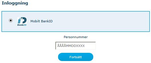 Sida 2 av 17 Inloggning via; Mobilt BankID Personnummer anges