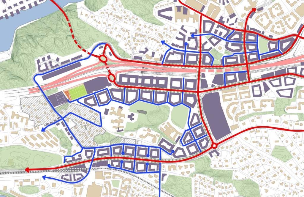 10 (13) Övergripande struktur för huvudgator respektive lokalgator i centrala Nacka.