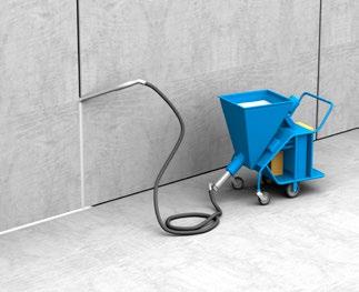 Fogning vid betongprefabmontage Bemix F4 pumpas i tixotrop konsistens med pump och fogas mellan betongelement utan