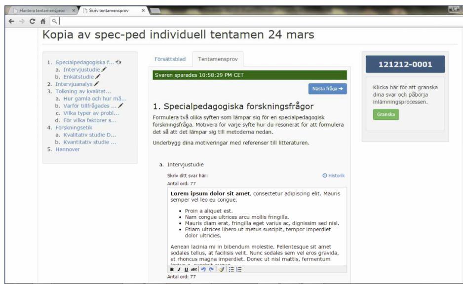 Somliga använder ändå hörselproppar. Här till höger syns elevernas svarsvy. Observera att personnummer alltid är synligt till höger.
