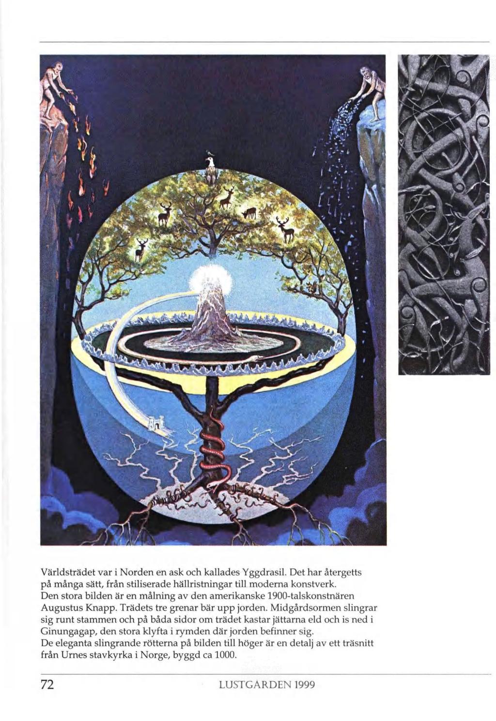 N Y;A X WÀ t:ry g,,,v;! ",, Støj. LA -' Världsträdet var i Norden en ask och kallades Yggdrasil. Det har återgetts på många sätt, från stiliserade hällristningar till moderna konstverk.