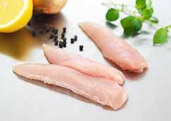 BRÖSTFILÉ / LÅRFILÉ / INNERFILÉ 841043 Kycklingfilé, marinerad 12 kg/kartong, 6 förp x 2 kg/kartong Kycklingbröstfilé 80 %, vatten, salt.