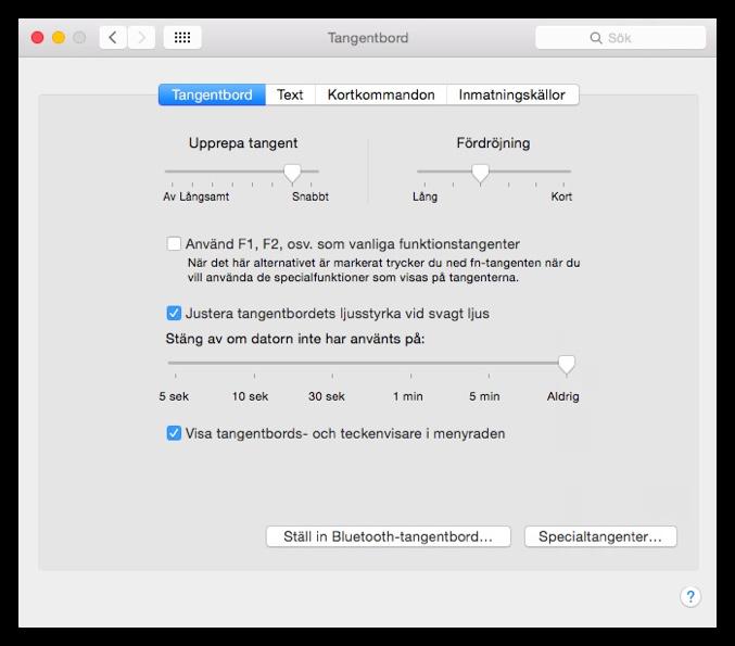Ändra specialtangenter Du kan ändra följande specialtangenters funktion i Mac OS X: Skiftlås, Kontroll (ctrl),