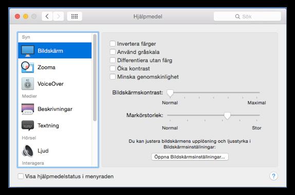 Förstora pekaren i Mac OS X Aktivera Bildskärm.
