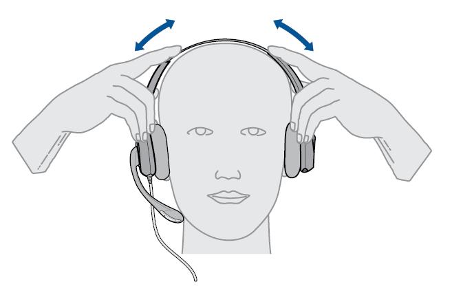 Sätta på dig headsetet Anpassa headsetet 1 Justera huvudbågen tills den sitter bekvämt på båda öronen.