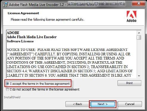 Windows - Steg 4 Klicka i rutan bredvid Jag accepterar licensavtalet/i accept the terms in the license agreement"