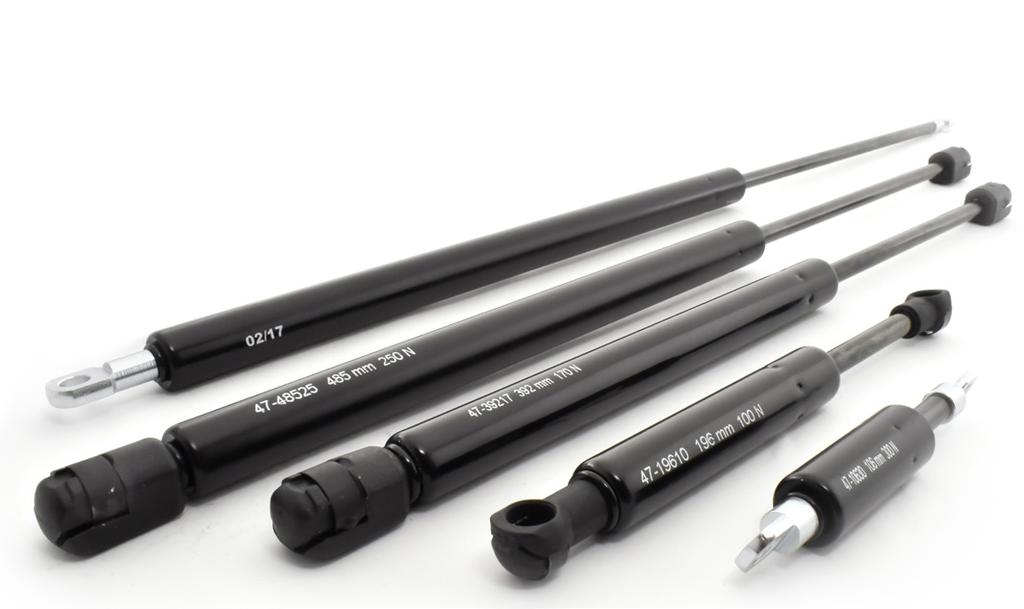Artikelnr Benämning Tryck Gaffelfäste Diameter Slaglängd Inbyggnadsmått rek ca pris 47-10630 Gasfjäder 106 mm 300 N 300 N 8,2 mm 18 mm 22 mm 106 mm 100,00 47-19610 Gasfjäder 196 mm 100 N 100 N 10 mm