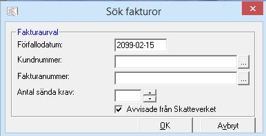 Påminnelse Du kan skicka påminnelse på avvisade fakturor i den vanliga påminnelsefunktionen i menyn Bearbeta - Kundreskontra - Påminnelse/utdrag ur reskontran (Affärssystem: Bearbeta - Reskontra