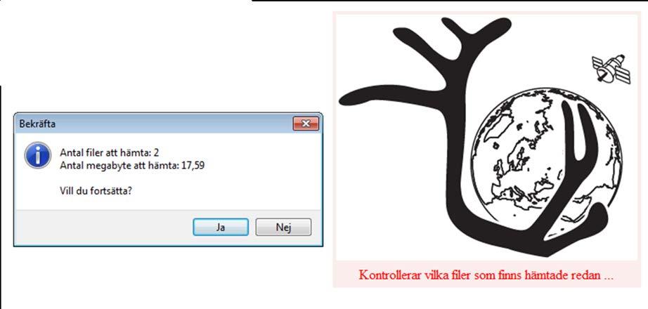 hämtas hem till användardatorn. RenGIS kontrollerar under processen ifall filerna redan finns installerade på datorn och meddelar därefter hur många filer som är nya och hur stora de är. OBS!