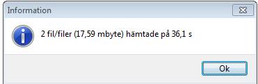 en satellitmosaik åt gången ist.f. hela bilddatamappen på en gång). Klicka på Ja för att ladda hem de nya filerna. När filerna har hämtats hem till din dator fås nedanstående meddelande.