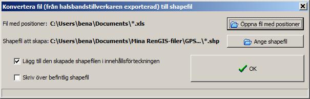 Positionsdatabas En dialog visas för in- och ut-checkning till/från RenGIS positionsdatabas.