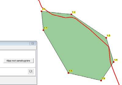 2.4.6 Klipp mot samebygräns När beteslanden gränsar till samebygränsen kan det vara svårt att följa gränsen exakt. För att underlätta arbetet finns därför verktyget Klipp mot samebygräns.