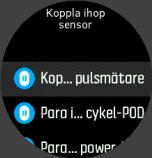 träning. Suunto Spartan Trainer Wrist HR har stöd för följande POD-enheter och sensorer: Puls Cykling Power Fot OBS: Det går inte att para ihop någonting om flygplansläget är aktiverat.