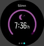 Utöver sammanfattningen kan du även följa din övergripande sömntrend med hjälp av sömninformationen. Från klockans urtavla trycker du på den nedre högra knappen tills du ser skärmen SÖMN.
