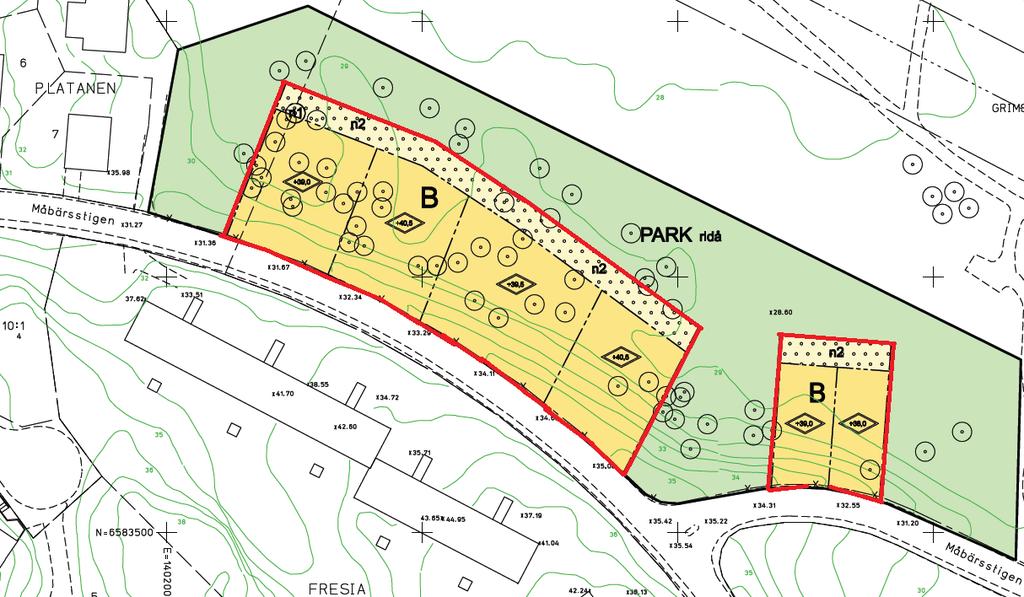 Markanvisningen sker på befintlig detaljplan, Dp 2009-15864. Markområdet omfattar ca 3 600 kvm och är markerat med röd begränsningslinje nedan.