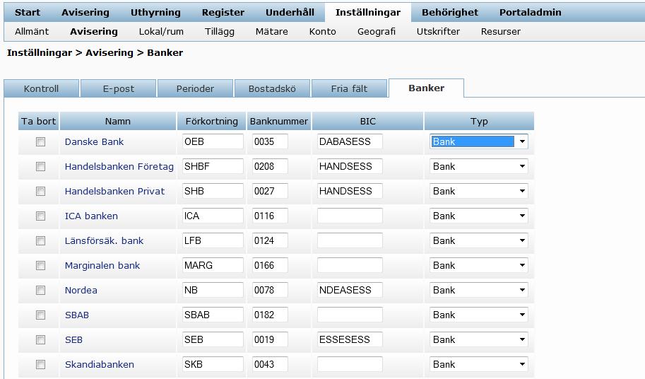 Förbered inställningar Gå till Inställningar i första menyraden Klicka på Avisering i andra menyraden Klicka på fliken Banker. Här hittar du de vanligaste banker som kan hantera E-faktura.