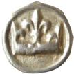 34 GÖTALAND. Penning. Brakteat med krona med tre liljor och slät kronring inom slät ring. LL XVI:A:1. 0,17 g.