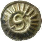 108 109 110 111 112 108 KALMAR. Penning. Brakteat med uncialt E inom strålring.
