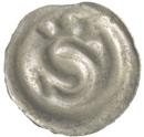 139 140 141 142 143 144 139 STOCKHOLM. Penning. Brakteat med krönt framvänt huvud inom slät ring.