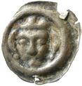 Malmer nr 148-152), LL XXXII:5a. 0,16 g. S. Kantskador. Ex Privat 2007. 153 STOCKHOLM. Penning. Brakteat med krönt framvänt huvud inom slät ring.