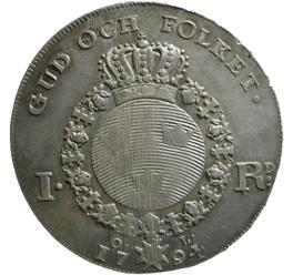 570 570 STOCKHOLM. Riksdaler 1794. SM 23. SMH 7:3. 29,28 g. Plantsrispor.