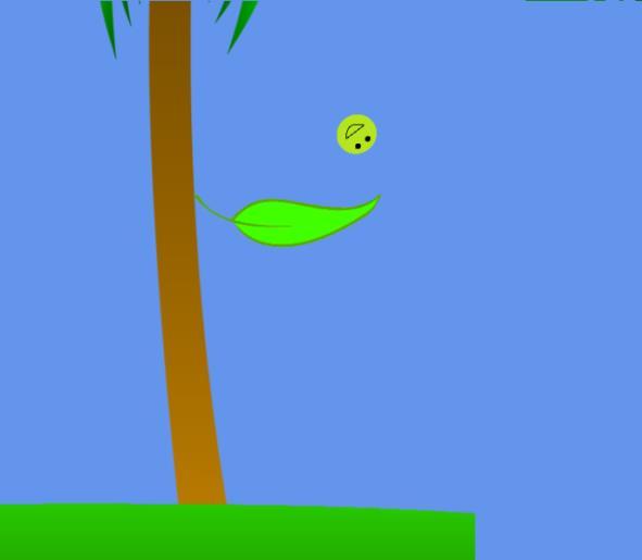 Figur 4. Ett Löv. Båda objekten ger olika beteenden när man hoppar på de med spelarbollen. Vattendroppen är en mjuk kropp, alltså reagerar den och ändrar form när man studsar på den.