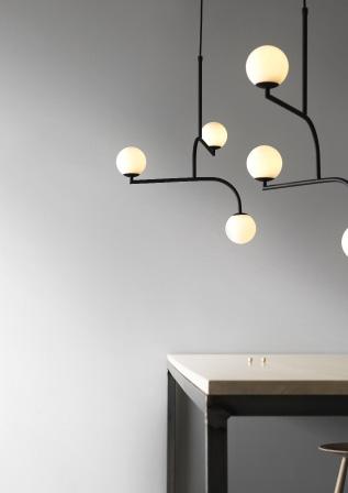 mobil taklampa pendant Monika Mulder, 2016 - Product design pendant/taklampa - Category D: 55, H: 60, W: 55 - Dimensions (cm) Materials Tubes black: metal matte surface/ metall matt yta.