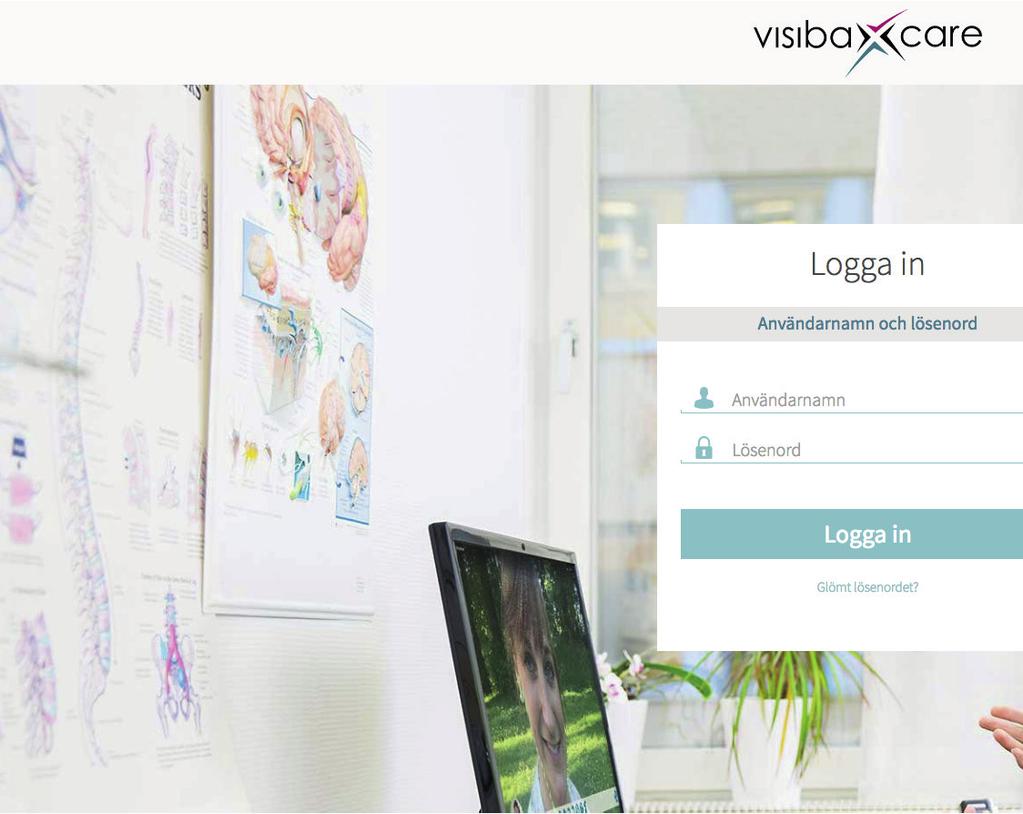 1: Inloggning Vy för inloggning. För att komma till inloggningssidan skriver du in en URL-adress, som du får av administratören hos er och/eller av din kontaktperson på Visiba Group.
