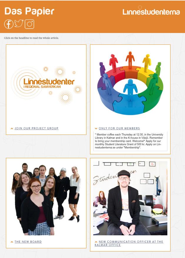 Annonsera i vårt digitala nyhetsblad NYHET! Varje månad sätter vi upp ett nyhetsblad som har namnet namnet Das Papier på Linnéuniversitetets toaletter.