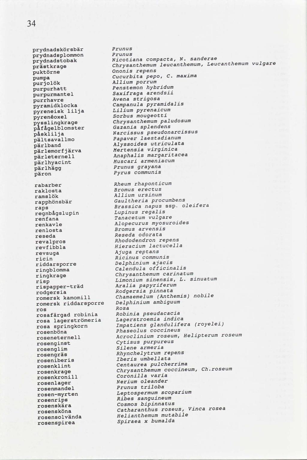 4 prydnadskörebär Prunus Prunus prydnadaplommon sanderae N. Nicotiana compacta, prydnadatobak Leucanthemumvulgare Chrysanthemumleucanthemum, prästkrage Ononis repens puktörne maxima C.